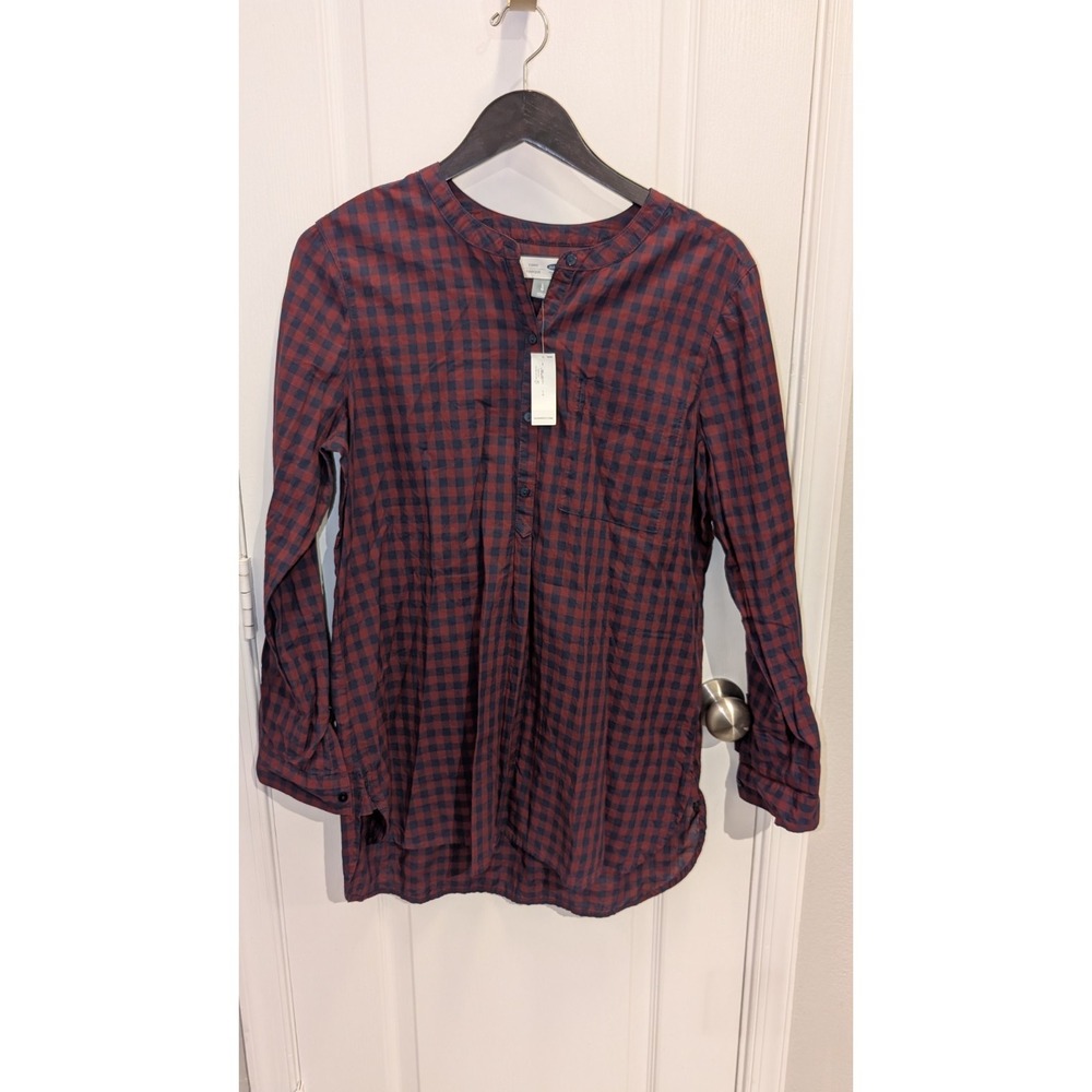 Old Navy‎ Blue Maroon Gingham Plaid Tunic Top Shirt Large New